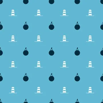Set Bomb ready to explode and Lighthouse on seamless pattern. Vector Illustrazione stock