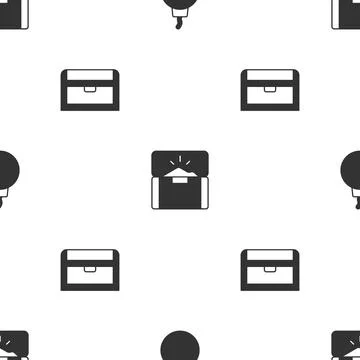 Set Bomb ready to explode, Antique treasure chest and on seamless pattern Illustrazione stock