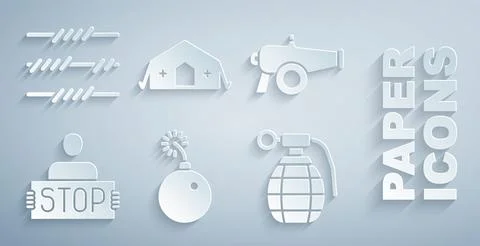 Set Bomb ready to explode, Cannon, Stop war, Hand grenade, Military medical.. 스톡 일러스트