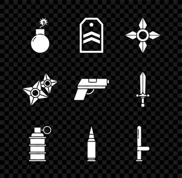 Set Bomb ready to explode Chevron Japanese ninja shuriken Hand grenade Bullet イラスト素材