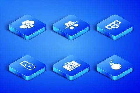 Set Bomb ready to explode, Cloud computing lock, Laptop and, Lock, Incognito Stock Illustration