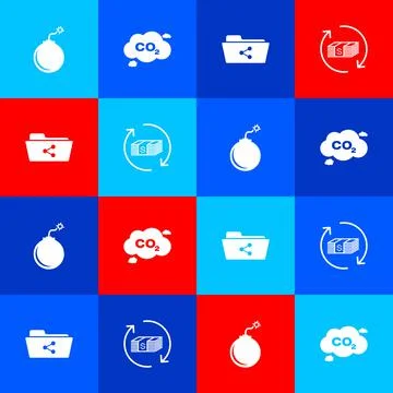 Set Bomb ready to explode, CO2 emissions in cloud, Share folder and Refund money 스톡 일러스트