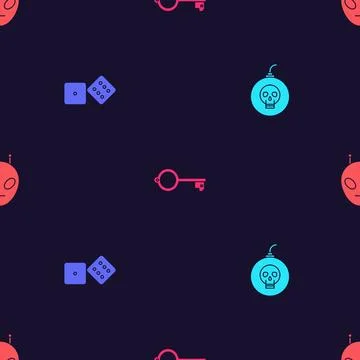 Set Bomb ready to explode, Game dice, Ancient key for game and Alien on seaml イラスト素材