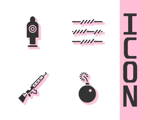 Set Bomb ready to explode, Human target sport for shooting, Sniper rifle with 스톡 일러스트