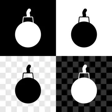 Set Bomb ready to explode icon isolated on black and white, transparent 스톡 일러스트