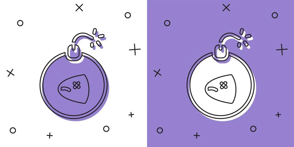 Set Bomb ready to explode icon isolated on white and purple background.  Vect Stock Illustration