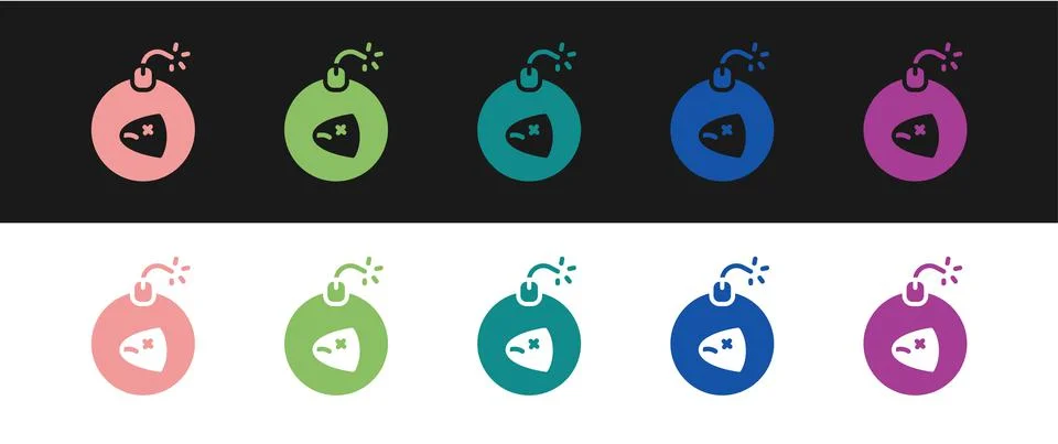 Set Bomb ready to explode icon isolated on black and white background. Vector 库存插图