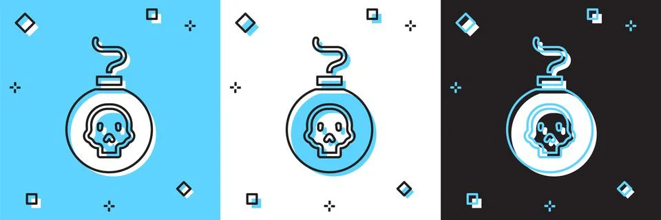 Set Bomb ready to explode icon isolated on blue and white, black background Stock Illustration