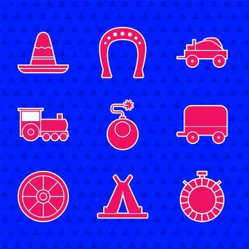 Set Bomb ready to explode, Indian teepee or wigwam, Canteen water bottle, Wild Illustrazione stock