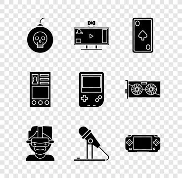 Set Bomb ready to explode, Live streaming online, Playing card with diamonds, Stock Illustration