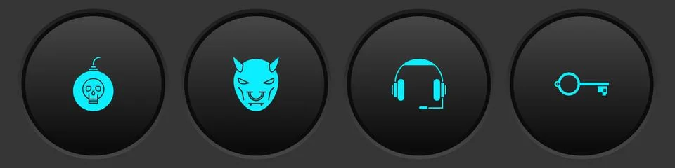 Set Bomb ready to explode, Mask of the devil with horns, Headphones and Ancient Stockillustratie