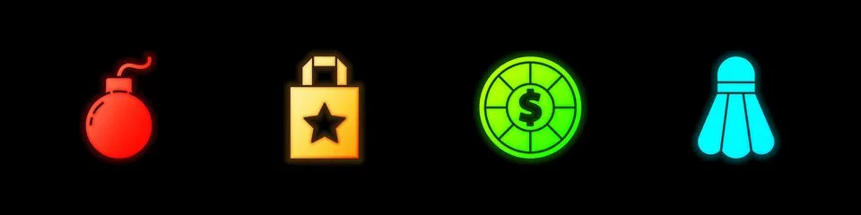 Set Bomb ready to explode, Paper shopping bag, Casino chips and Badminton イラスト素材