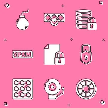 Set Bomb ready to explode, Password protection, Server security with lock, Spam 스톡 일러스트