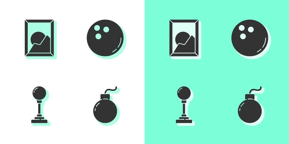 Set Bomb ready to explode, Picture landscape, Joystick for arcade machine and Illustrazione stock