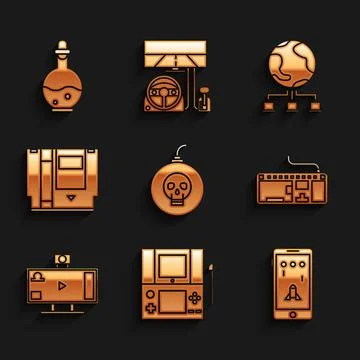 Set Bomb ready to explode, Portable video game console, Mobile and playing in 스톡 일러스트