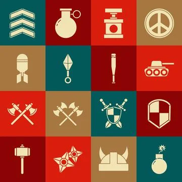 Set Bomb ready to explode, Shield, Military tank, Handle detonator for dynamite Stockillustratie