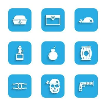 Set Bomb ready to explode, Skull, Vintage pistols, Gun powder barrel, Rope tied Stock Illustration