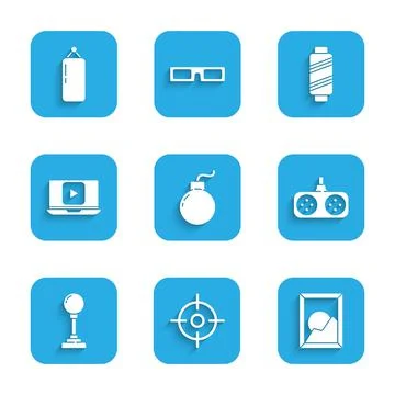 Set Bomb ready to explode, Target sport, Picture landscape, Gamepad, Joystick 스톡 일러스트