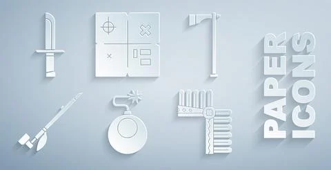 Set Bomb ready to explode, Tomahawk axe, Native American indian smoking pipe 스톡 일러스트