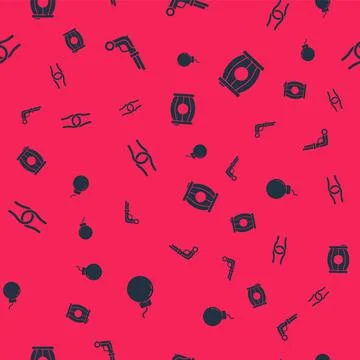 Set Bomb ready to explode, Vintage pistols, Rope tied knot and Gun powder barrel Illustrazione stock