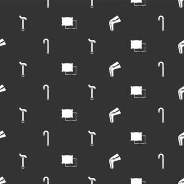 Set Bone pain, Walking stick cane, and Pillow on seamless pattern. Vector Illustrazione stock