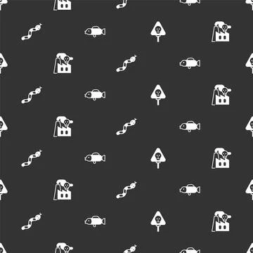 Set Bones and skull, Smoke from factory, Snake and Puffer fish on seamless Illustrazione stock