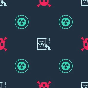 Set Bones and skull warning, Radioactive waste barrel and on seamless pattern 스톡 일러스트