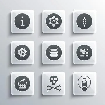 Set Bones and skull warning, Lactose free, QR code, Bowl, Hand wash laundry Illustrazione stock