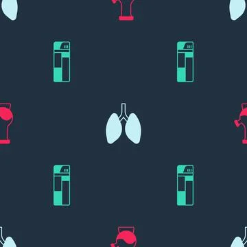 Set Bong, Lungs and Lighter on seamless pattern. Vector Stock Illustration