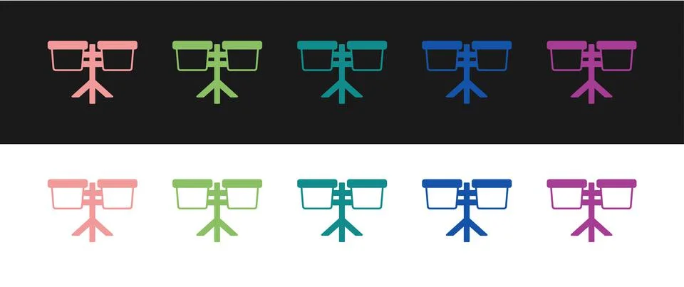 Set Bongo drum icon isolated on black and white background. Musical instrument Illustrazione stock