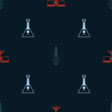 Set Bongo drum, Violin and Balalaika on seamless pattern. Vector 스톡 일러스트