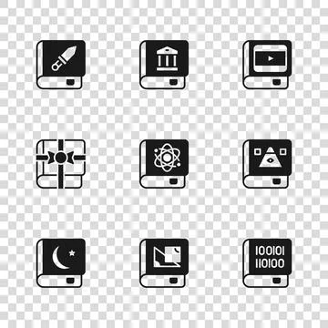 Set Book about geometry, Ancient magic book, Books programming, physics, ci.. 스톡 일러스트
