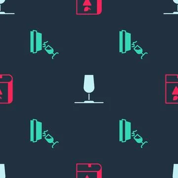 Set Book about grapes, Wine glass and tasting, degustation on seamless patt.. Stock Illustration