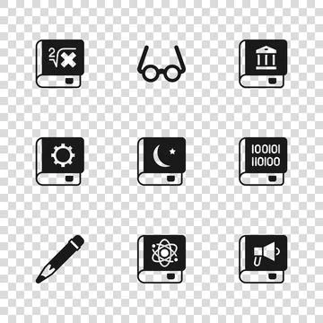 Set Book about physics, Books programming, Holy book of Koran, Law, with ma.. 스톡 일러스트