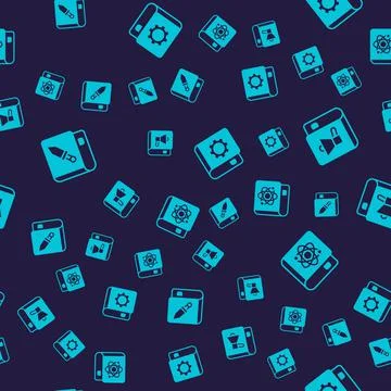 Set Book about weapon, User manual and physics on seamless pattern. Vector Stock Illustration