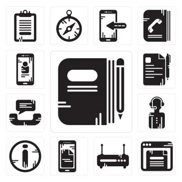 Set of Book, Browser, Router, Smartphone, Info, News reporter, Phone call, Fi 무료 스톡 일러스트