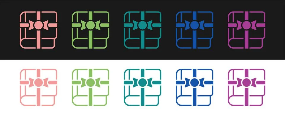 Set Book as a gift icon isolated on black and white background.  Vector Stock Illustration