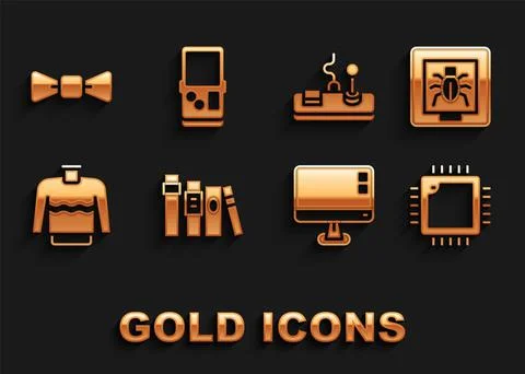 Set Book, Insects in a frame, Processor with CPU, Computer monitor screen, Sw 스톡 일러스트