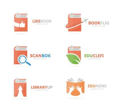 Set of book logo combination. Bookstore and library symbol or icon. Unique study Stock Illustration