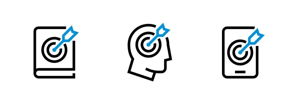 Set of Book Mark, Client and Tablet Target icons. Editable line vector. Stock Illustration