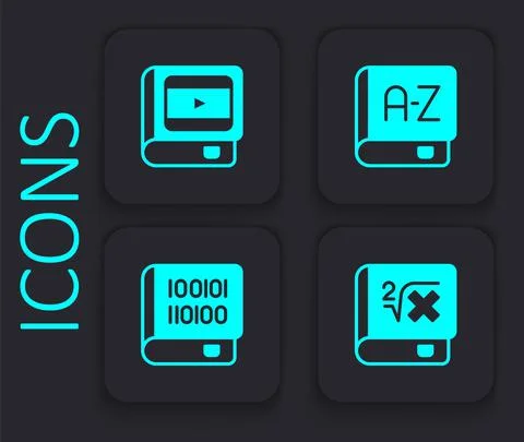 Set Book with mathematics, about cinema, Translator book and Books programming Stock Illustration