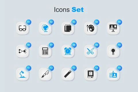 Set Book with mathematics, Calculator, Earth globe, Table lamp, Identificat.. Stock Illustration
