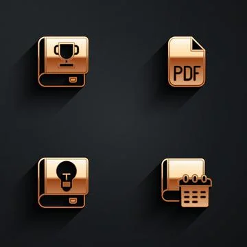 Set Book, PDF file document, User manual and Daily paper notepad icon with lo Stock Illustration