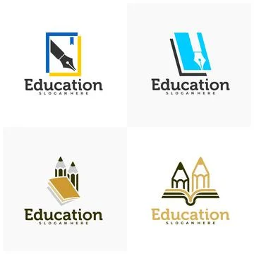 Set of Book Pencil logo vector template, Creative Pencil design concepts il.. Stock Illustration
