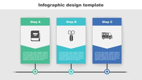 Set Book, Scissors and School Bus. Business infographic template. Vector Stock Illustration