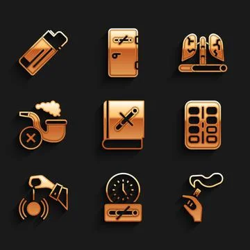 Set Book with stop cigarette, No smoking time, Hand, Nicotine gum blister pack Stock Illustration