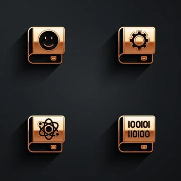 Set Book, User manual, about physics and Books programming icon with long shadow イラスト素材