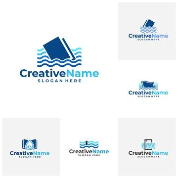 Set of Book water logo design vector template, Creative book water waves lo.. Stock Illustration