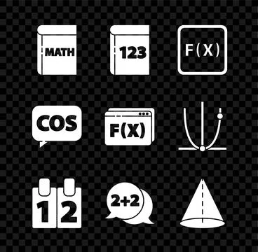Set Book with word mathematics, Function mathematical symbol, Calendar, Equation Stock Illustration