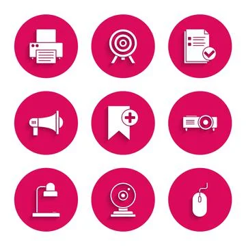 Set Bookmark, Web camera, Computer mouse, Presentation, movie, film, media Illustrazione stock